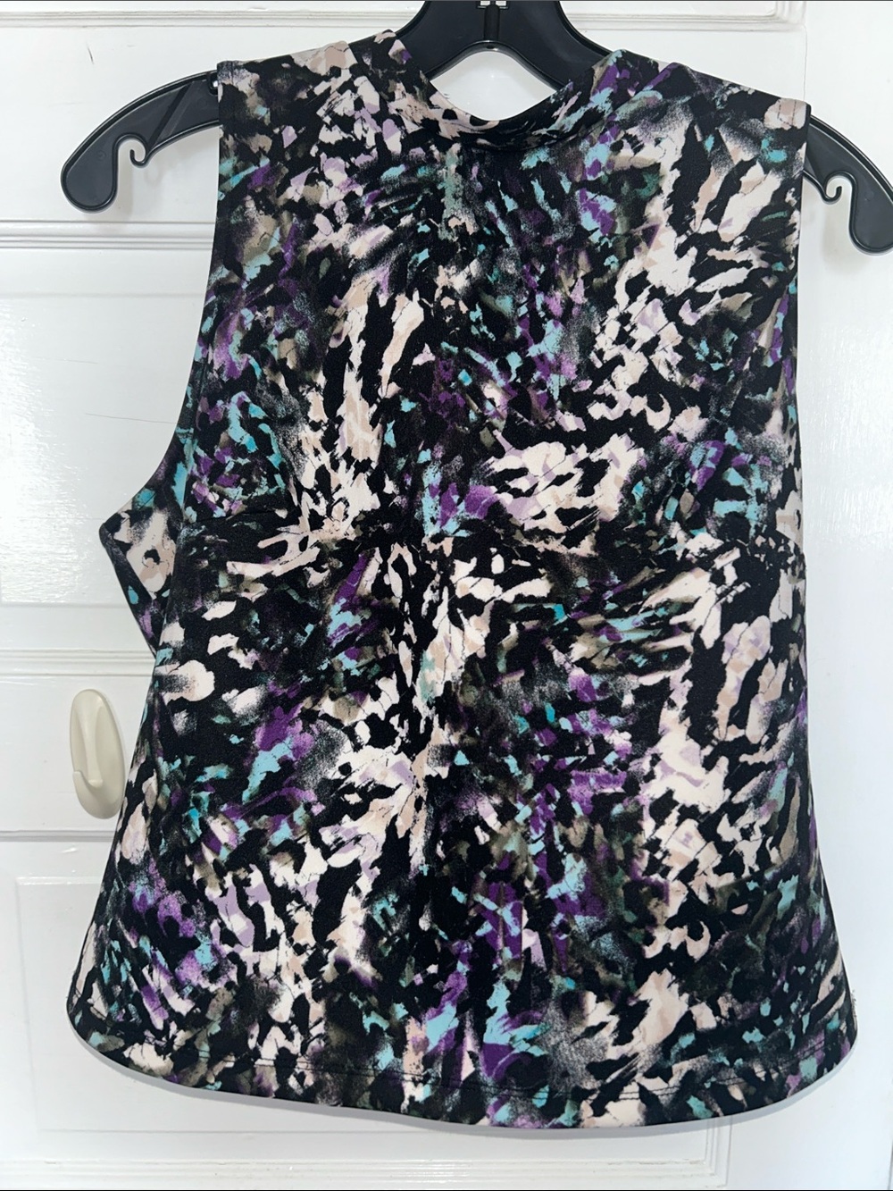 Sleeveless Abstract Print Tank Top - Black, Purple & Teal